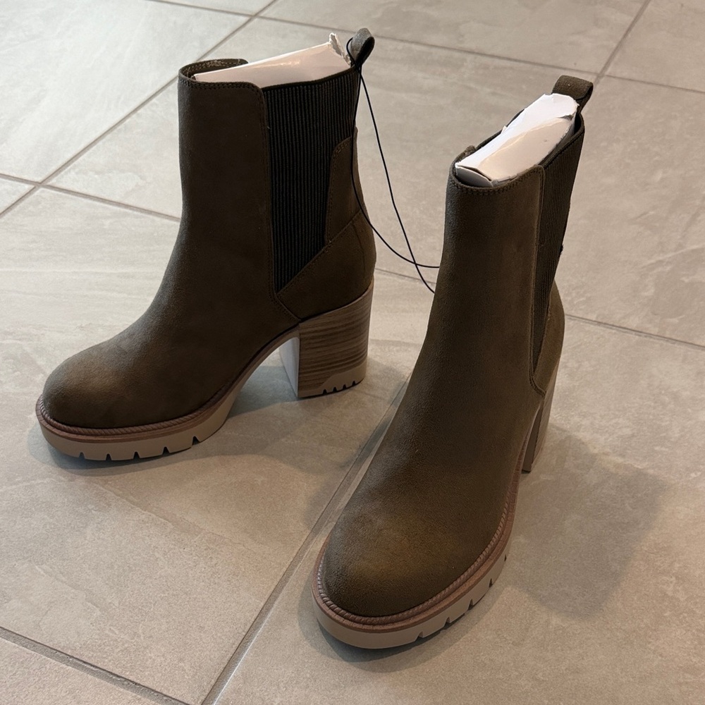 Altar'd State Olive Green Suede-Look Chelsea Block Heel Boots